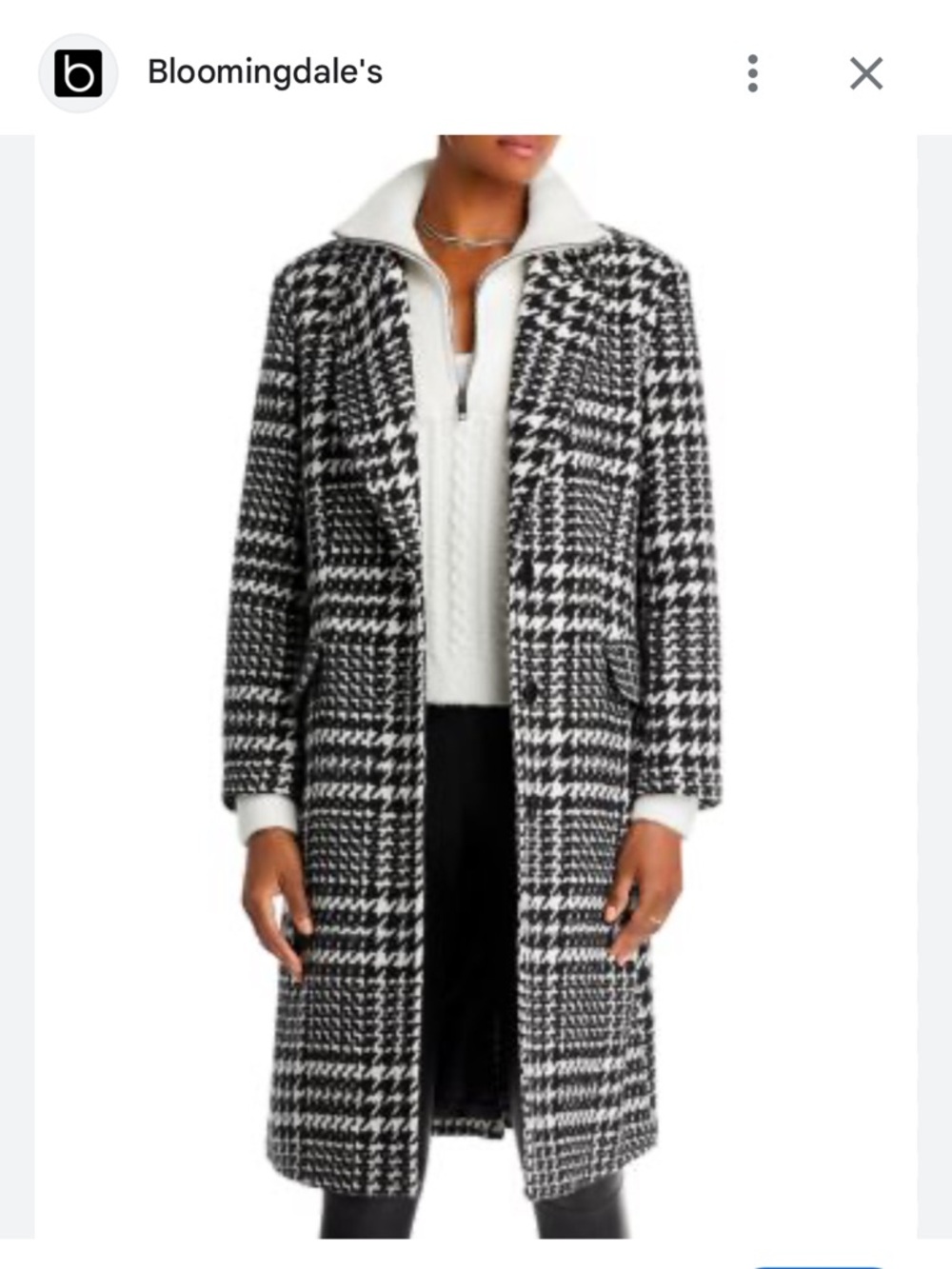 Aqua 100% Exclusive Houndstooth Knee Length Jacket Size Medium